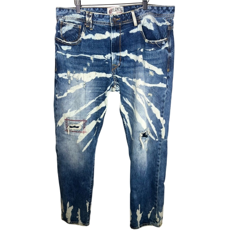 AKOO Empire‎ Distressed Bleach Splatter Patch Jeans Men's Size 42